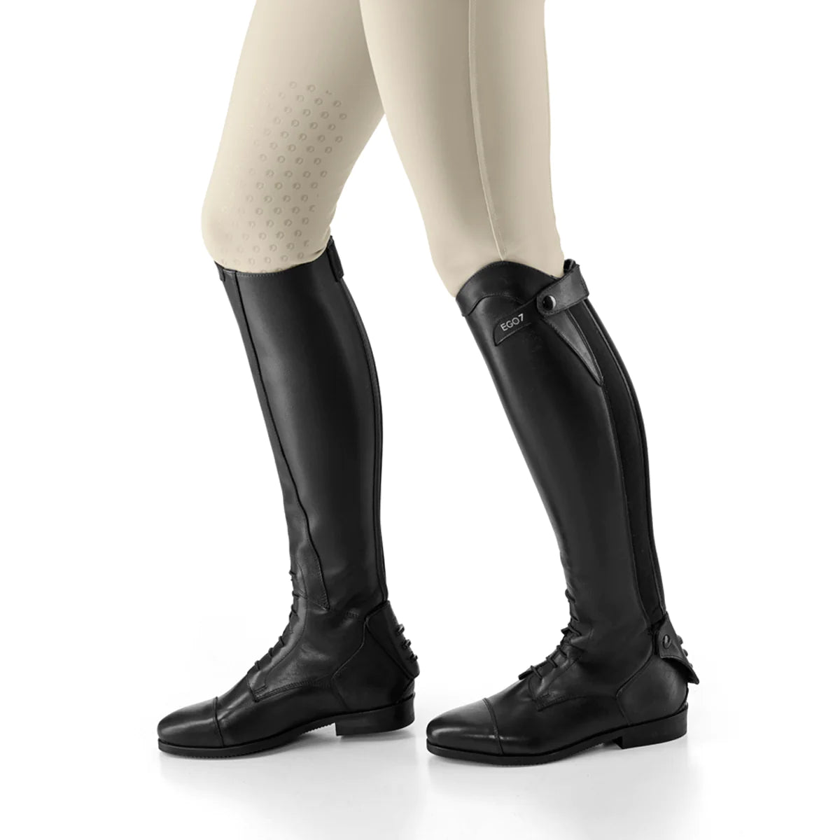 Ego7 Orion Full Leather Long Riding Boots with Laces - Black - Height - Short