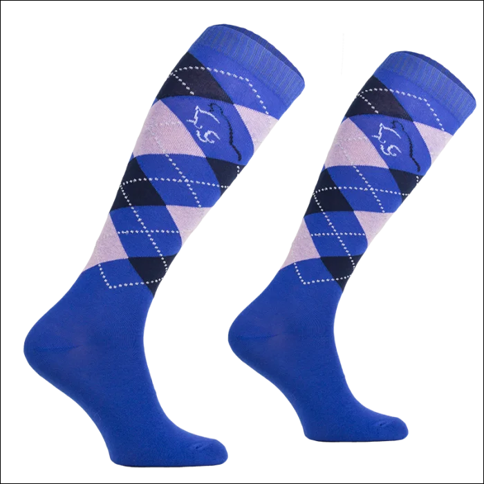 Adult Argyle Cotton Socks with Lurex - Royal