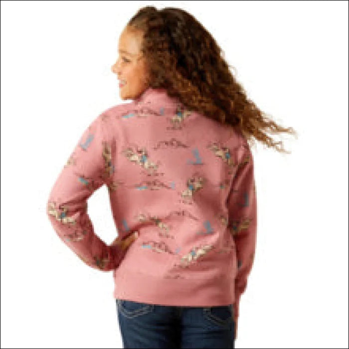 Ariat Girls Bronc Scene 1/4 Zip Sweatshirt - Toile