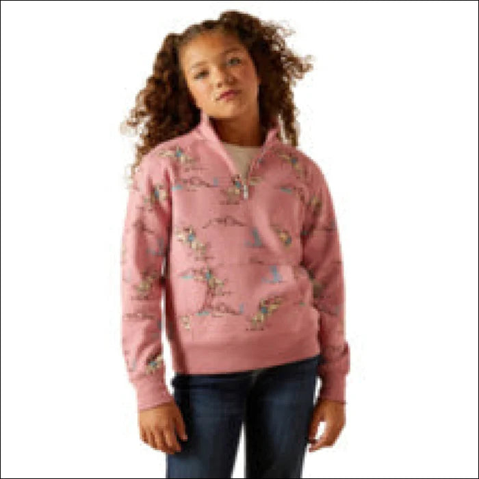 Ariat Girls Bronc Scene 1/4 Zip Sweatshirt - Toile