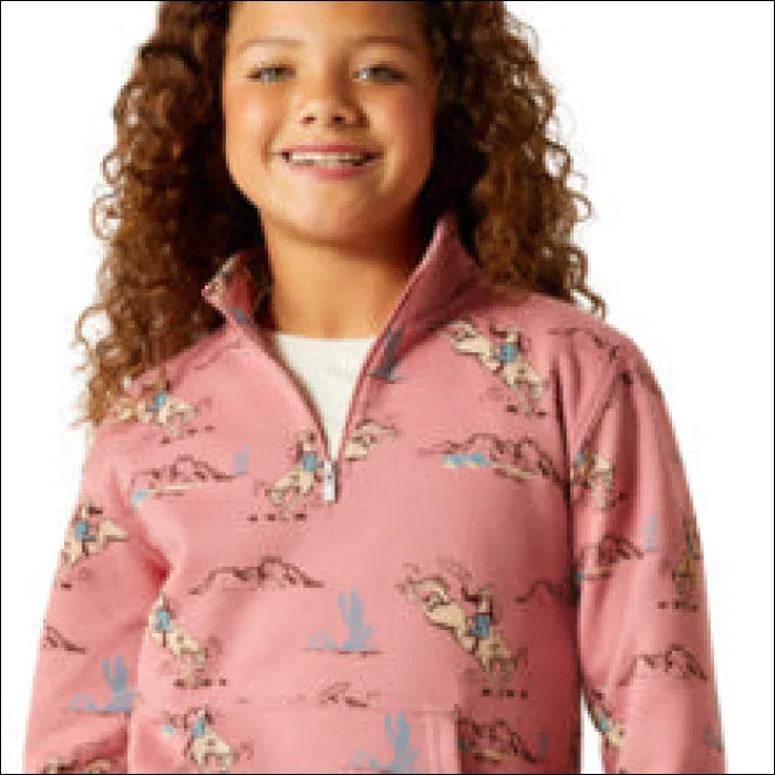 Ariat Girls Bronc Scene 1/4 Zip Sweatshirt - Toile