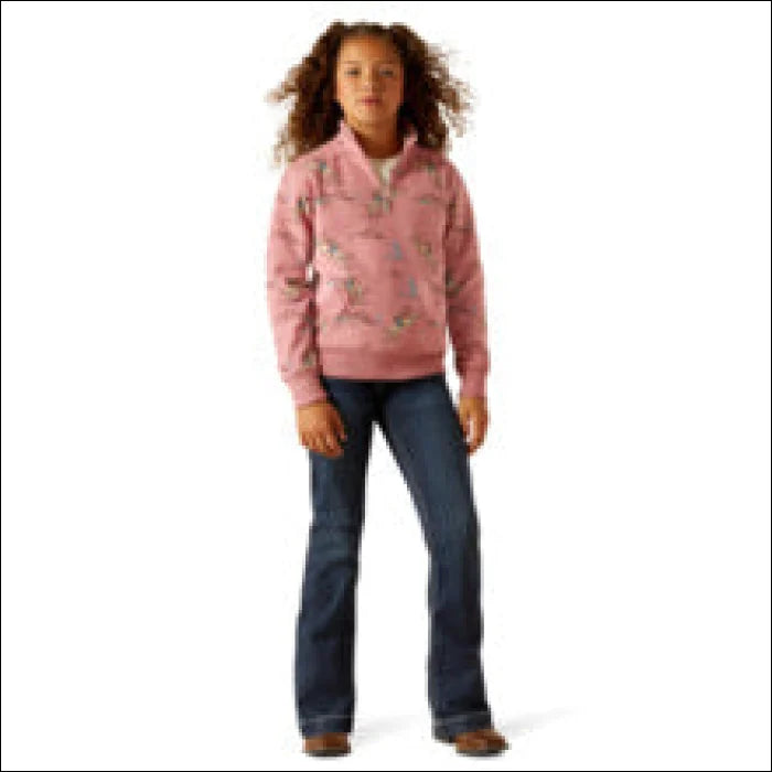 Ariat Girls Bronc Scene 1/4 Zip Sweatshirt - Toile