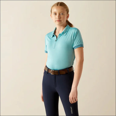 Ariat Youth Bandera 1/4 Zip Short Sleeve Polo - Aqua