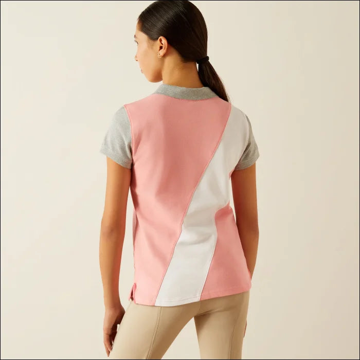 Ariat Youth Taryn Short Sleeve Polo - Flamingo Pink/Coral