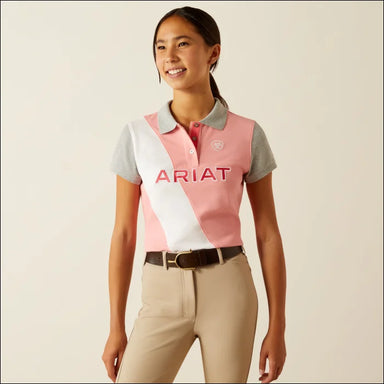 Ariat Youth Taryn Short Sleeve Polo - Flamingo Pink/Coral