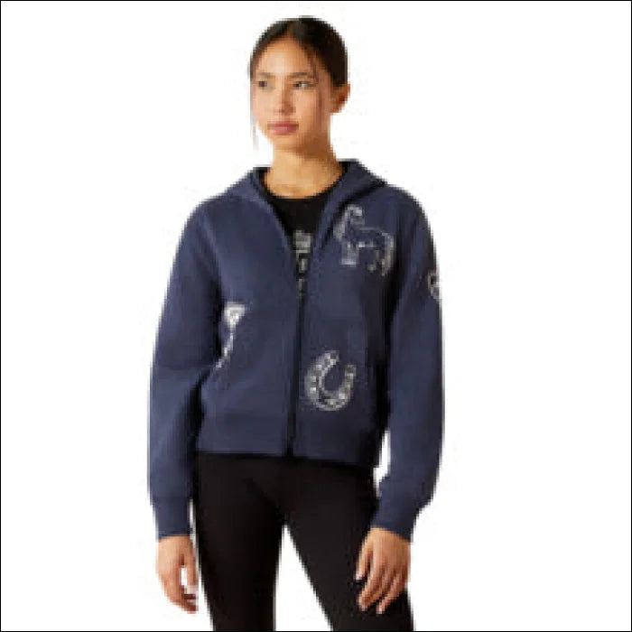 Ariat Youth Spiffy Full Zip Sweatshirt Navy Heather