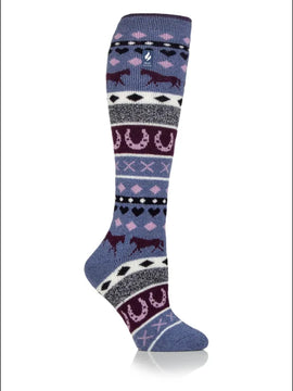 Croxton Fairisle Heat Holders Long Socks - Denim