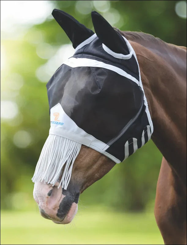 Fine Mesh Fly Mask with Ears & Nose Fringe - Black / Small
