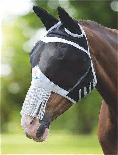 Fine Mesh Fly Mask with Ears & Nose Fringe - Black / Small