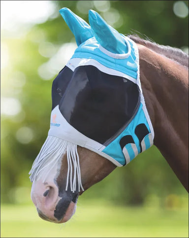 Fine Mesh Fly Mask with Ears & Nose Fringe - Teal / Small
