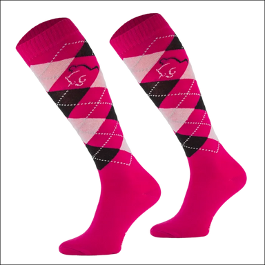 Junior Argyle Cotton Socks with Lurex - Pink