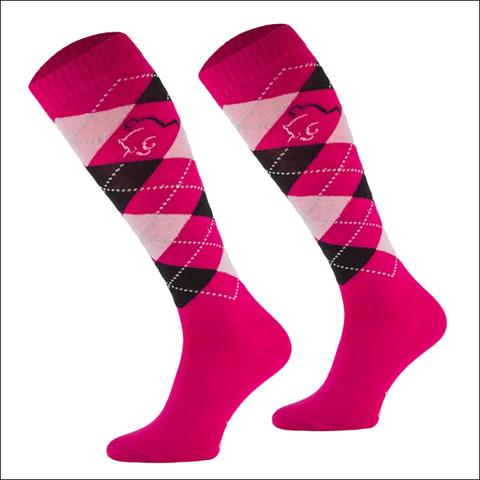 Junior Argyle Cotton Socks with Lurex - Pink