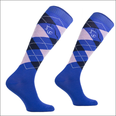 Junior Argyle Cotton Socks with Lurex - Royal