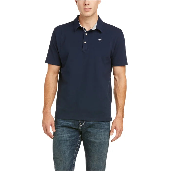 Ariat Mens Medal Short Sleeve Polo - Navy