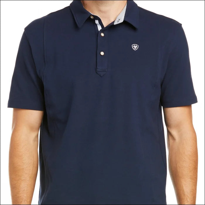 Ariat Mens Medal Short Sleeve Polo - Navy