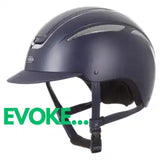 Navy blue equestrian riding helmet with silver accents.