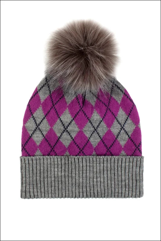 Norden Adults Argyle Pom Hat - Grey