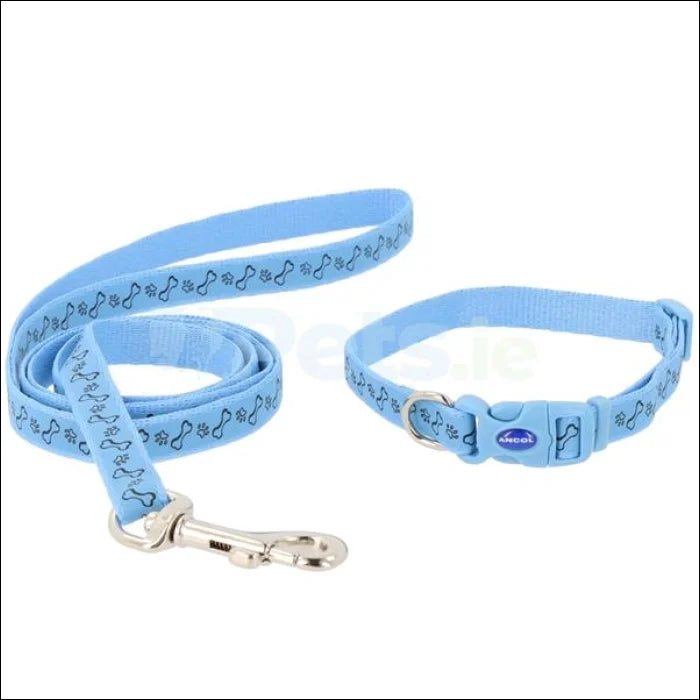 Puppy Collar & Lead Paw Bone - Blue