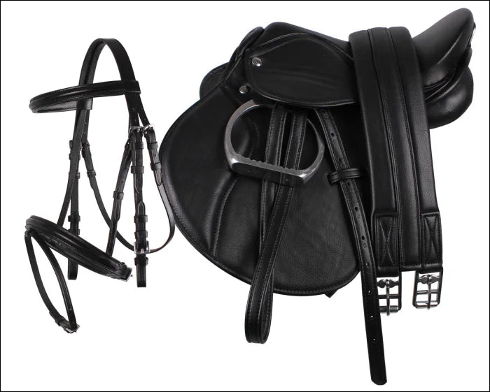 QHP Complete Saddle and Bridle Set - Black - Pony