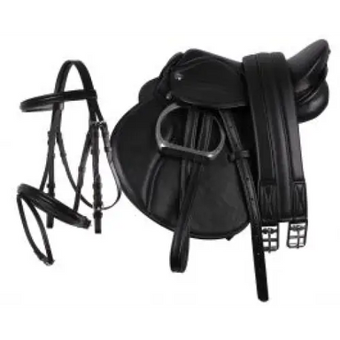 QHP Complete saddle set - Black - Pony
