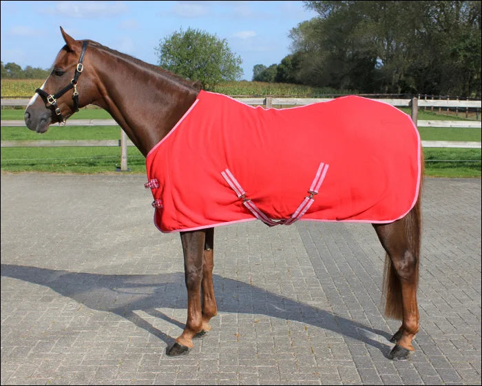 QHP Fleece Colour Rug with Cross Surcingles - 155cm / Red