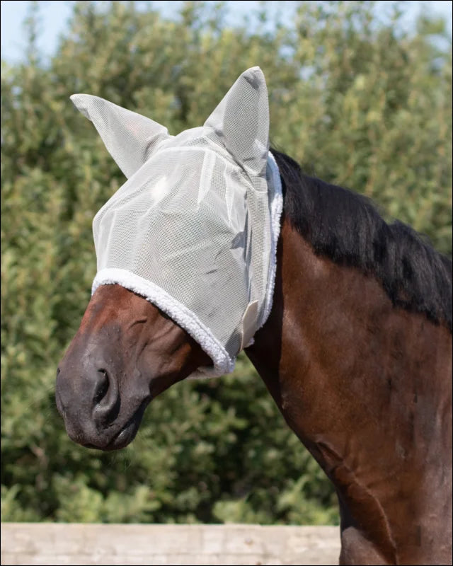 QHP Fly Mask + Ear Protection with Fur - Grey