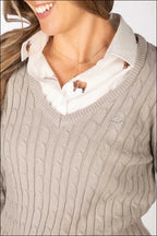 Rydale Emma V Neck Cable Knit Jumper Soft Grey