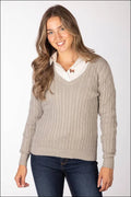 Rydale Emma V Neck Cable Knit Jumper Soft Grey