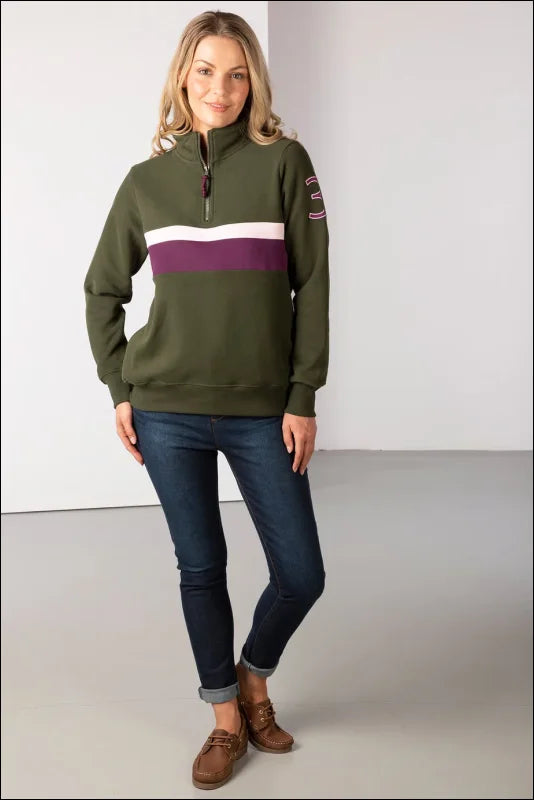Rydale Ladies Stripe Sweatshirt Bramham Olive