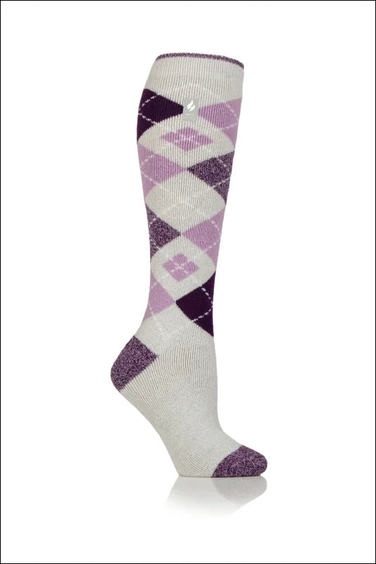 Sandown Argyle Heat Holders Long Light Grey Socks