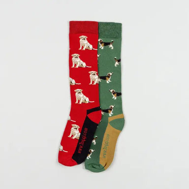 Toggi Mens Labrador and Beagle 2pk Socks - Red/Green 7-11