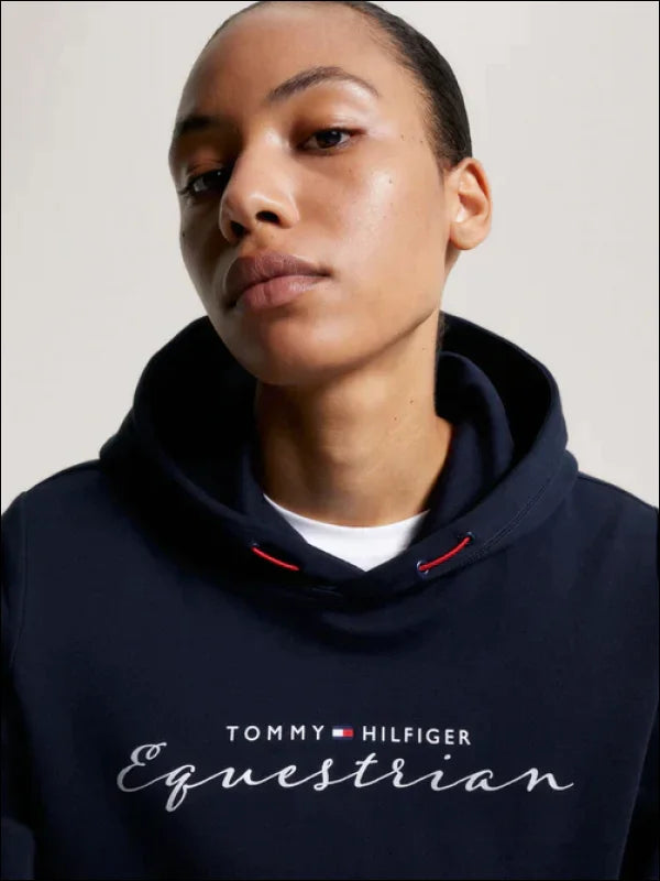 Tommy Hilfiger Womens Metallic Logo Graphic Hoodie - Desert