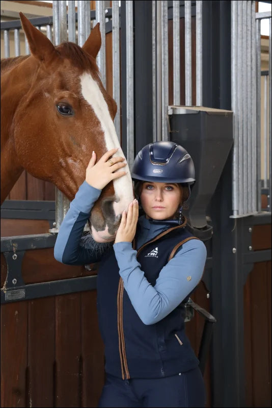 TRI Equestrian Ladies Fleece Gilet with Logo - Navy