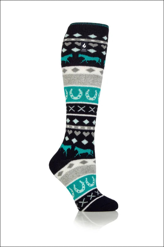 Wetherby Fairisle Heat Holders Long Navy Socks