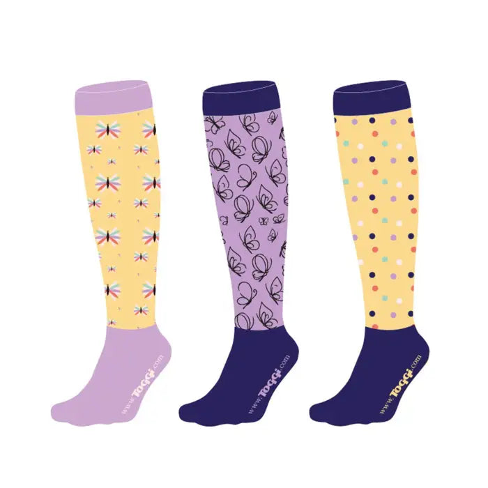 Womens Butterfly 3pk Socks - Yellow/Lilac - 4-8