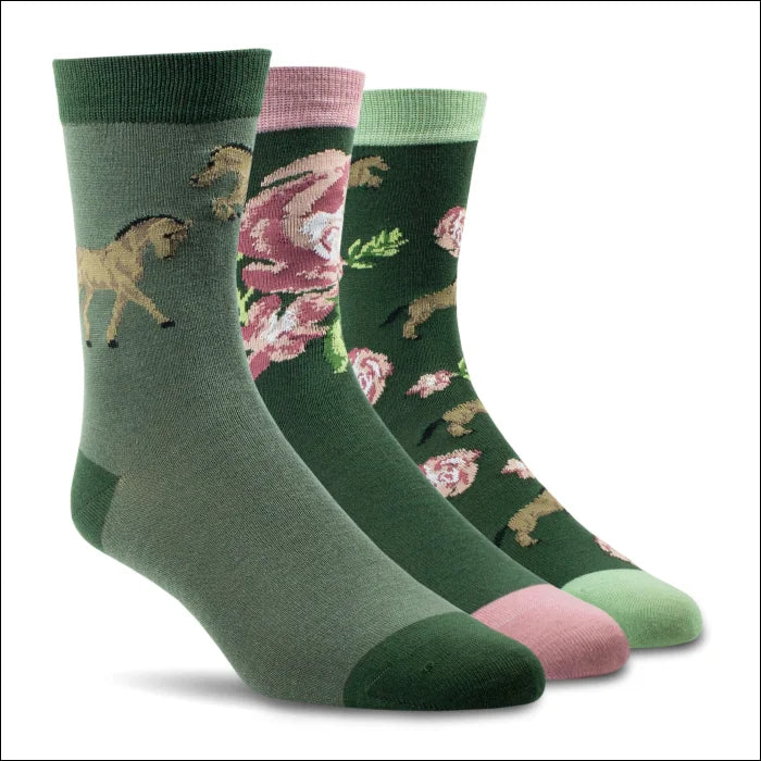 Ariat Womens Charm Crew Socks - Green Floral