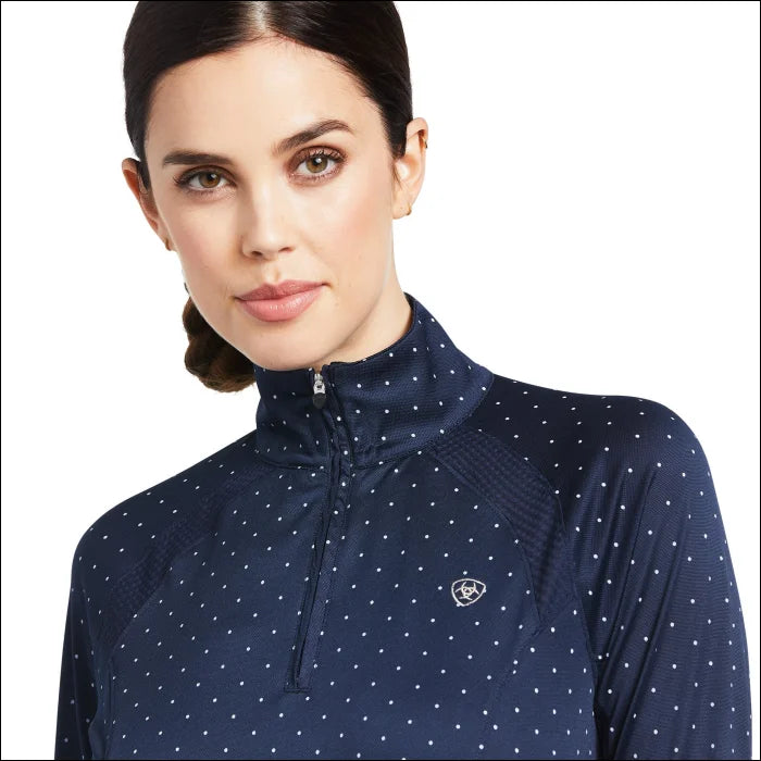 Ariat Womens Sunstopper 2.0 1/4 Zip Base Layer - Navy Dot