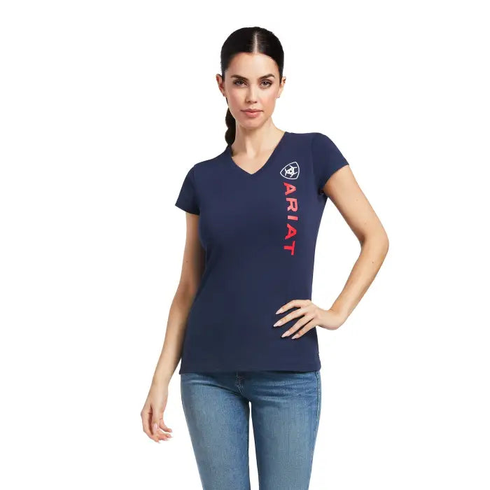Womens Vertical Logo Short Sleeve T-Shirt - Navy