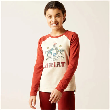 Youth Dala Horses LS Tee - Oatmeal Heather/Red Ochre