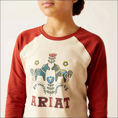 Youth Dala Horses LS Tee - Oatmeal Heather/Red Ochre